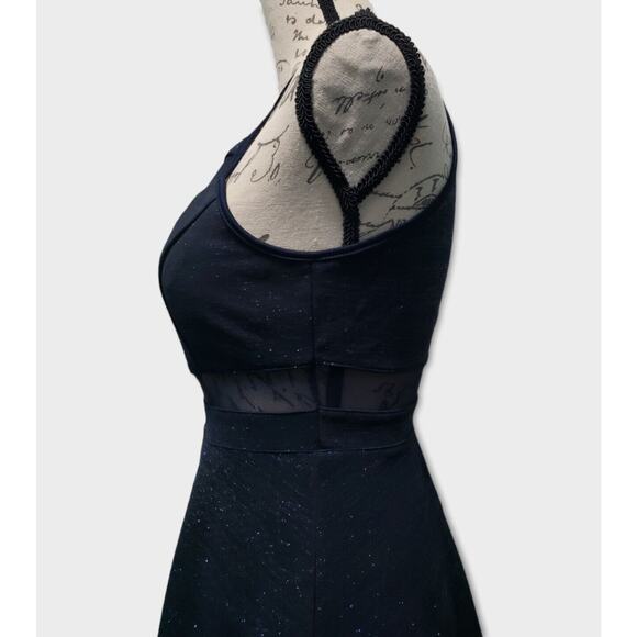Honey and Rosie Dress Women's Small Navy Blue Glitter with Mesh Cutouts Mini - Picture 7 of 12